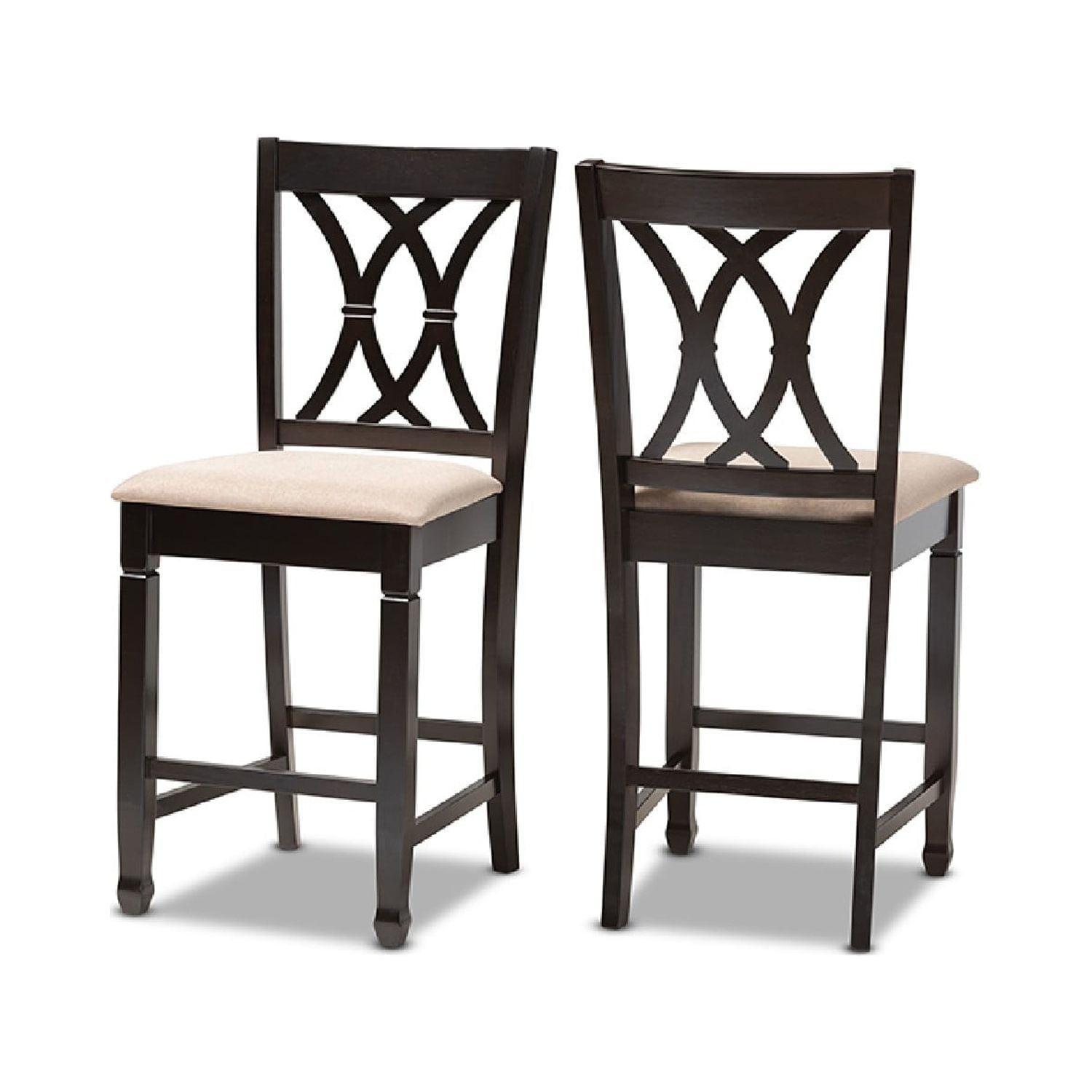 Reneau Sand Linen & Espresso Wood Counter Stools - Set of 2