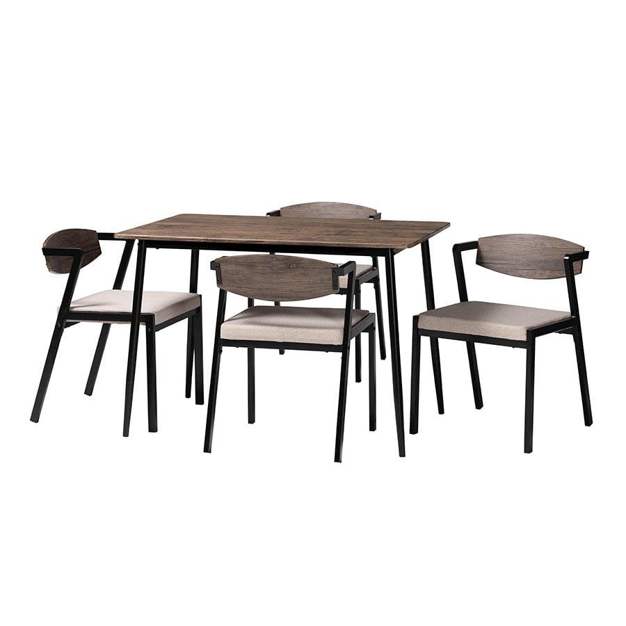 Revelin Industrial Beige Fabric and Metal 5-Piece Dining Set