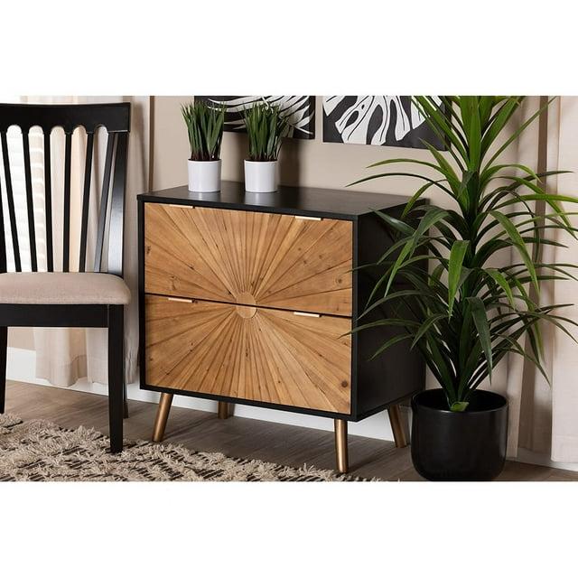 Richardson Two-Tone Wood 2 Drawer Storage Cabinet Natural Brown/Black - Baxton Studio