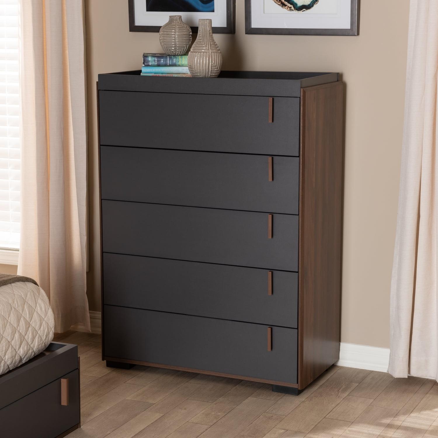 Contemporary Two-Tone Walnut and Gray 5-Drawer Chest