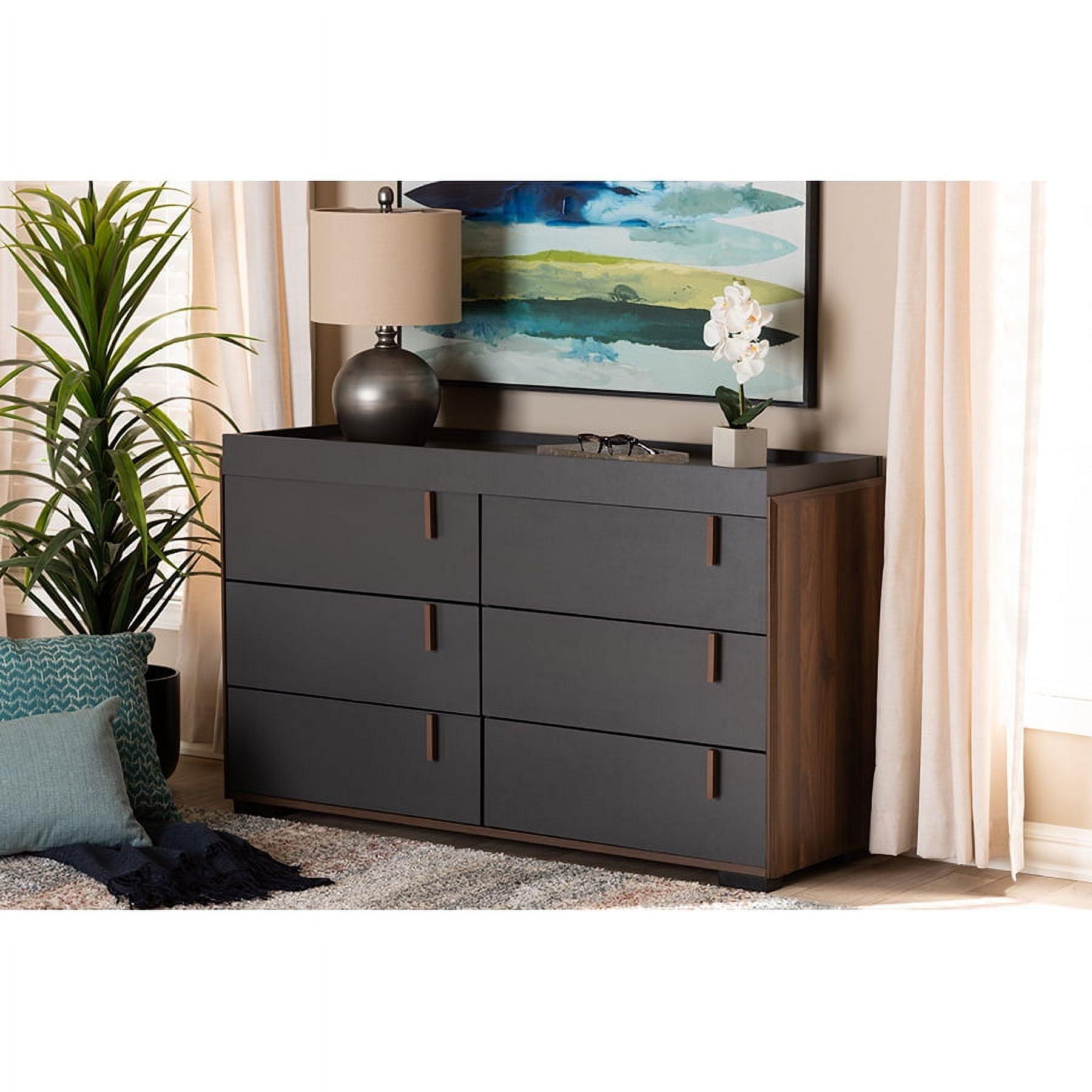 Contemporary Two-Tone Walnut and Grey 6-Drawer Dresser