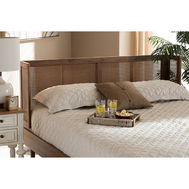 Bayou Breeze Syl Wrap-Around Headboard in Ash Wanut Finished Wood and Synthetic Rattan