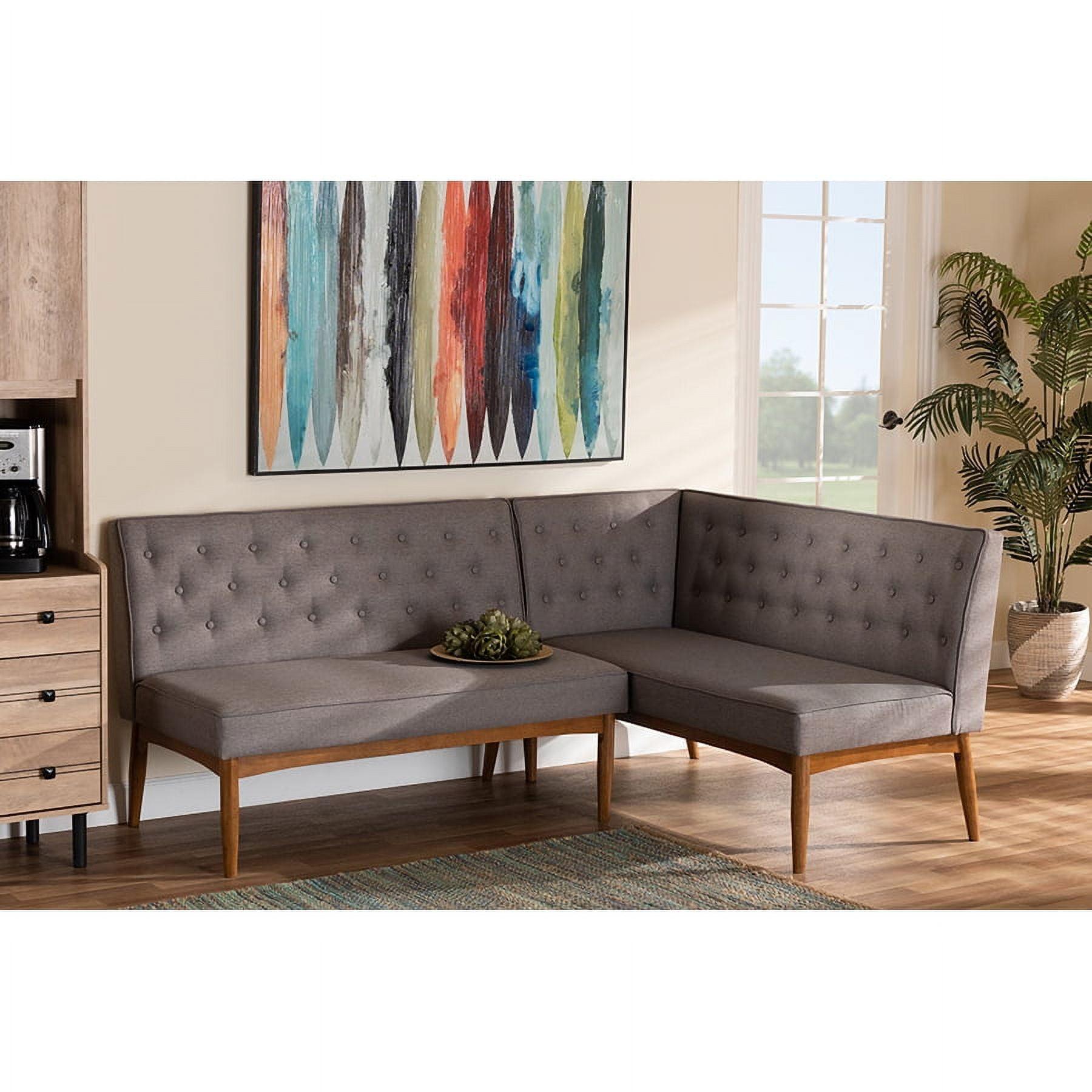 George Oliver Tomball Gray Fabric Upholstered 2-Pc Wood Dining Nook Banquette Set, 31.39" H X 53.25" W X 26.16" D