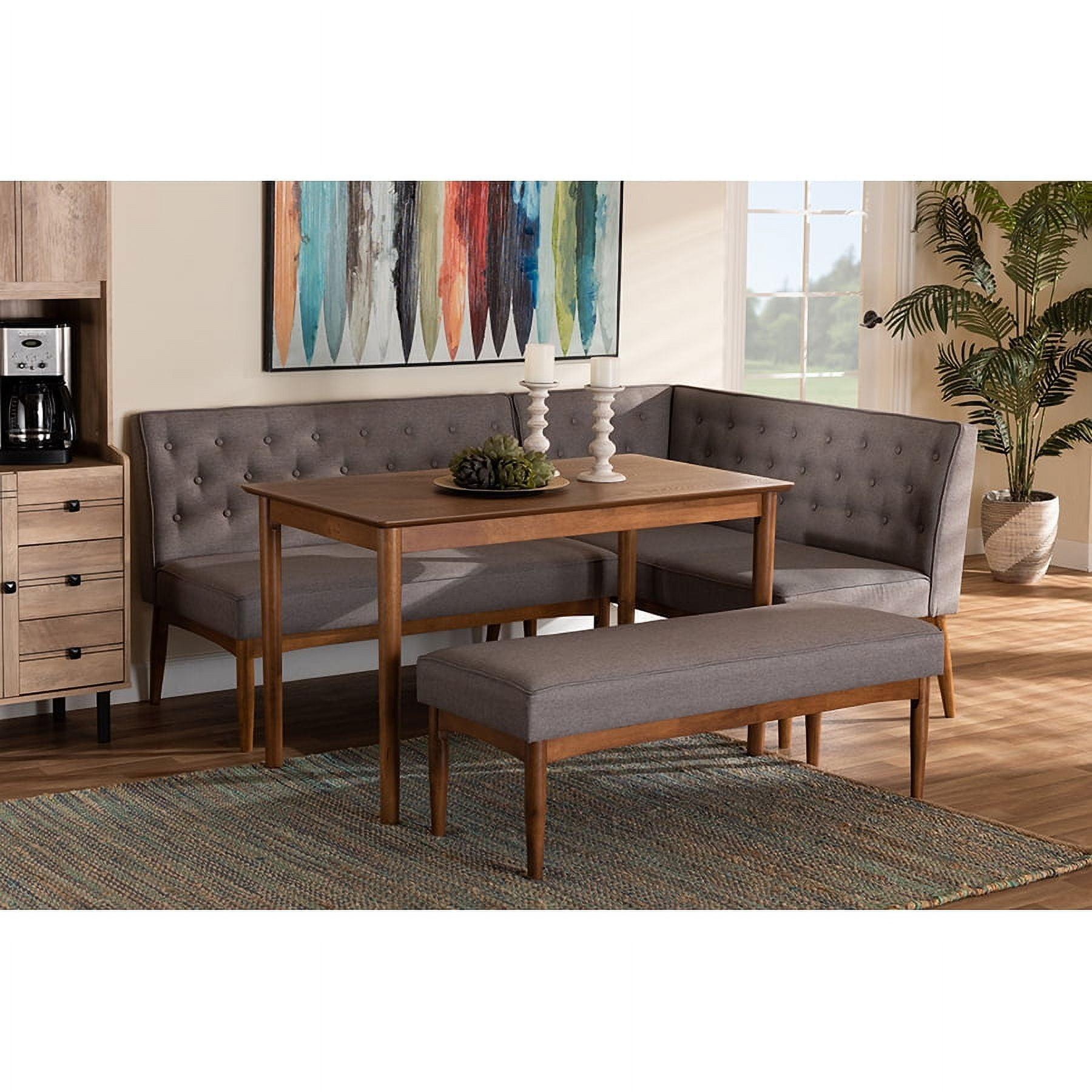 Baxton Studio Riordan Mid-Century Modern Grey Fabric Upholstered and Walnut Brown Finished Wood 4-Piece Dining Nook Set