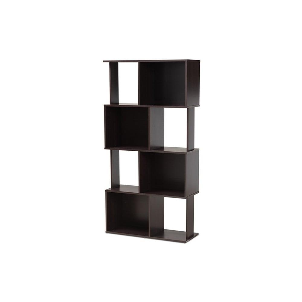 Zig-Zag Dark Brown Wood Geometric Bookshelf with Enclosed Cubes