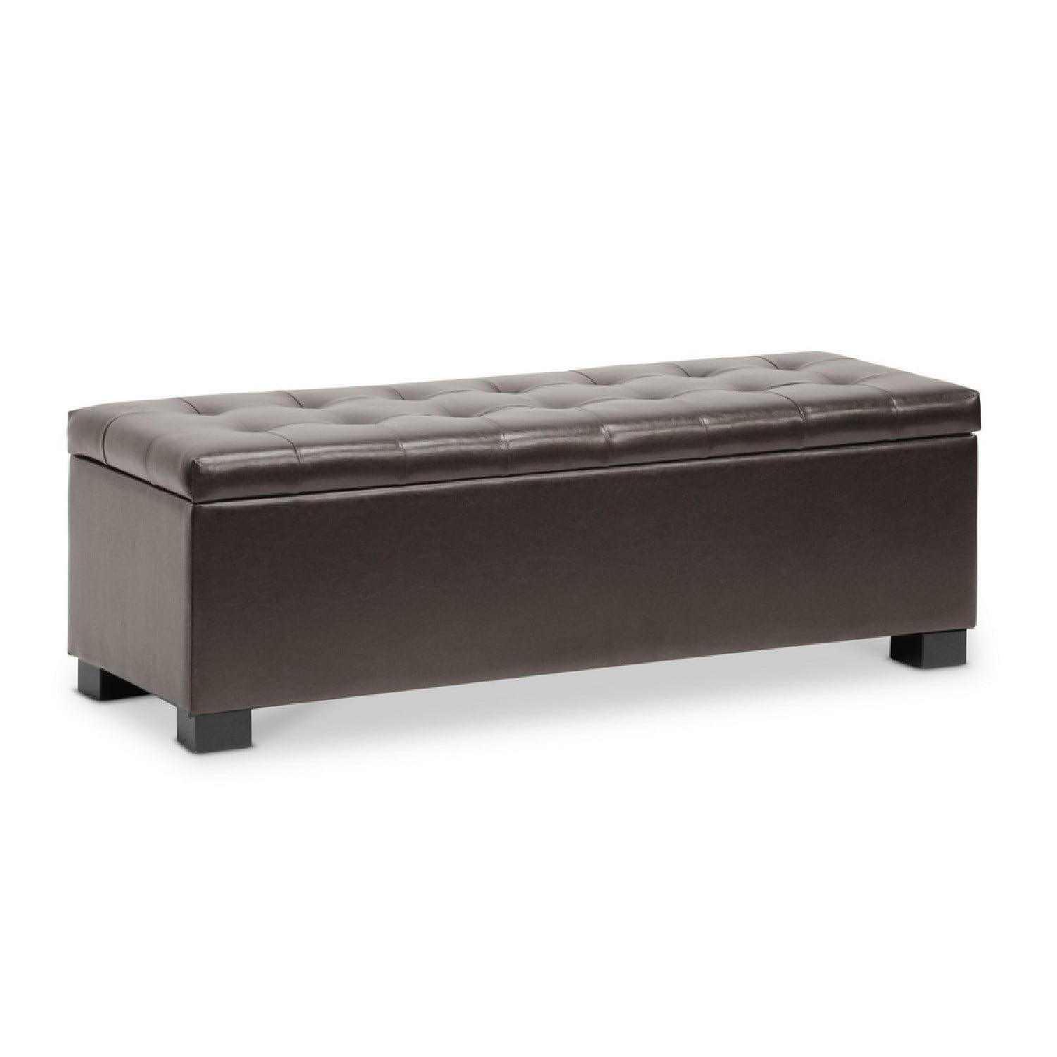 Roanoke Storage Ottoman Dark Brown - Baxton Studio: Upholstered Bench, Wood Frame, Spot Clean
