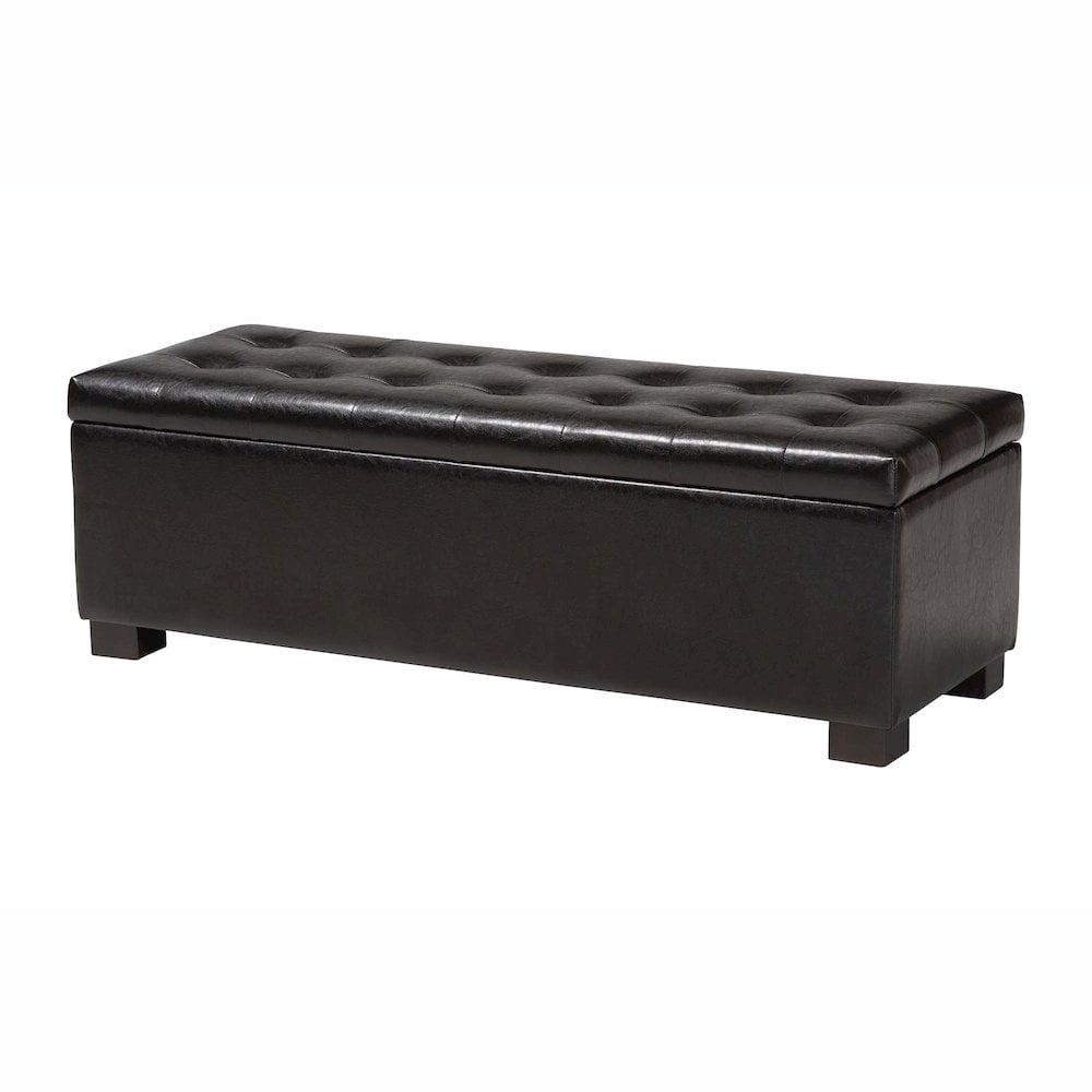 Roanoke Storage Ottoman Dark Brown - Baxton Studio: Upholstered Bench, Wood Frame, Spot Clean