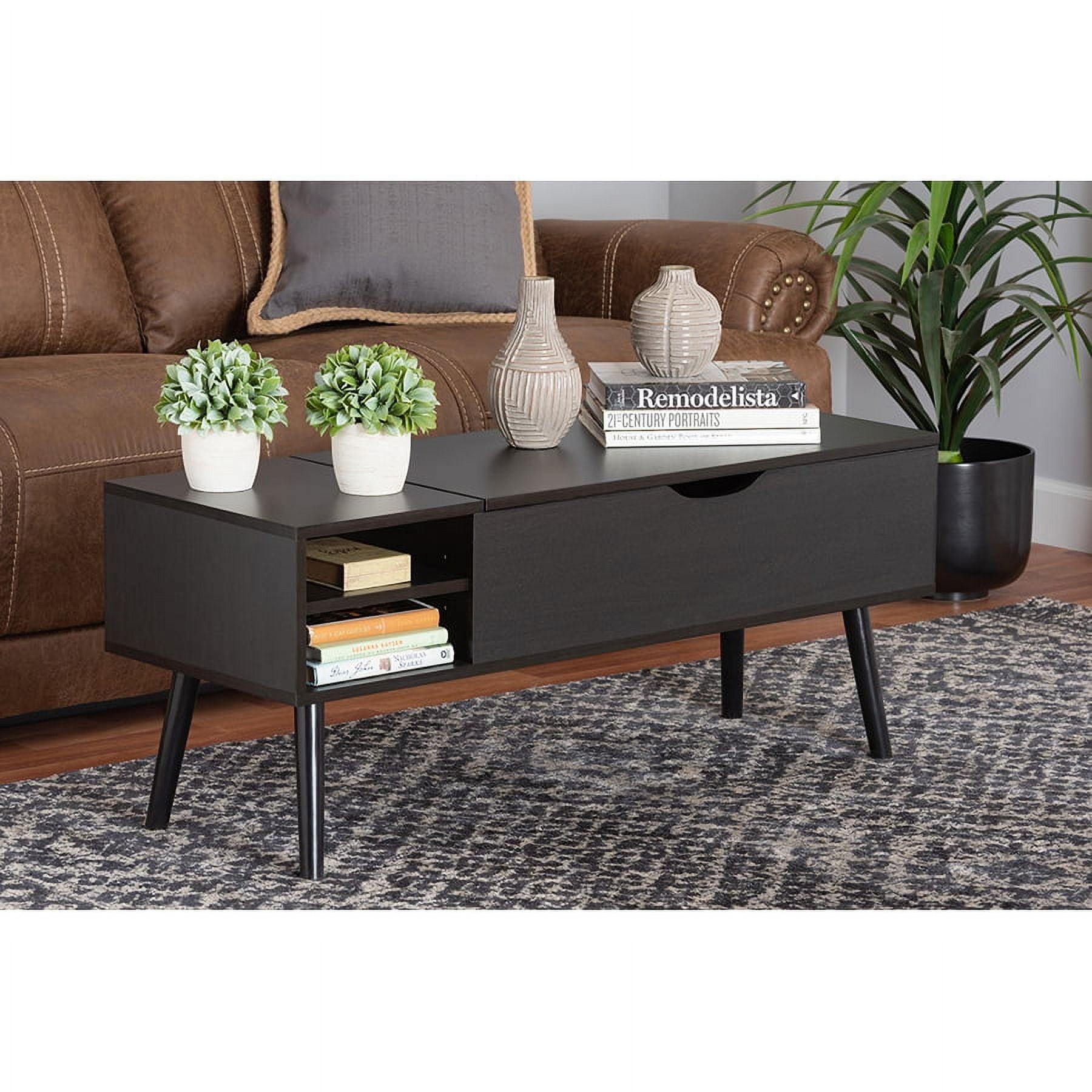 Baxton Studio Roden Modern Two-Tone Black and Espresso Brown Finished Wood Coffee Table with Lift-Top Storage Compartment