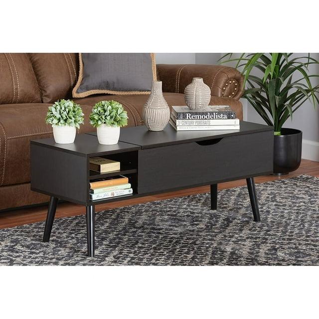 Baxton Studio Roden Modern Two-Tone Black and Espresso Brown Finished Wood Coffee Table with Lift-Top Storage Compartment