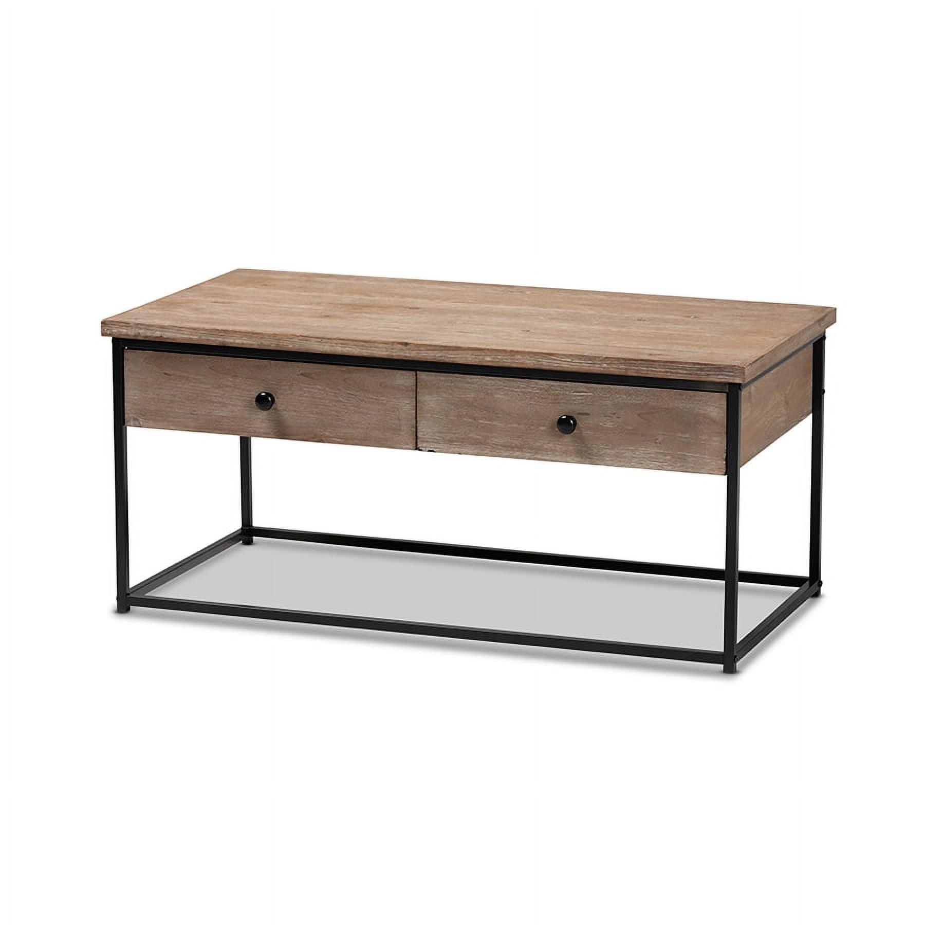 Roderick Fir Wood and Metal Rectangular Coffee Table with Storage