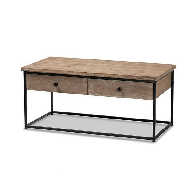 Roderick Wood & Metal Coffee Table with Storage, Industrial Design - Baxton Studio