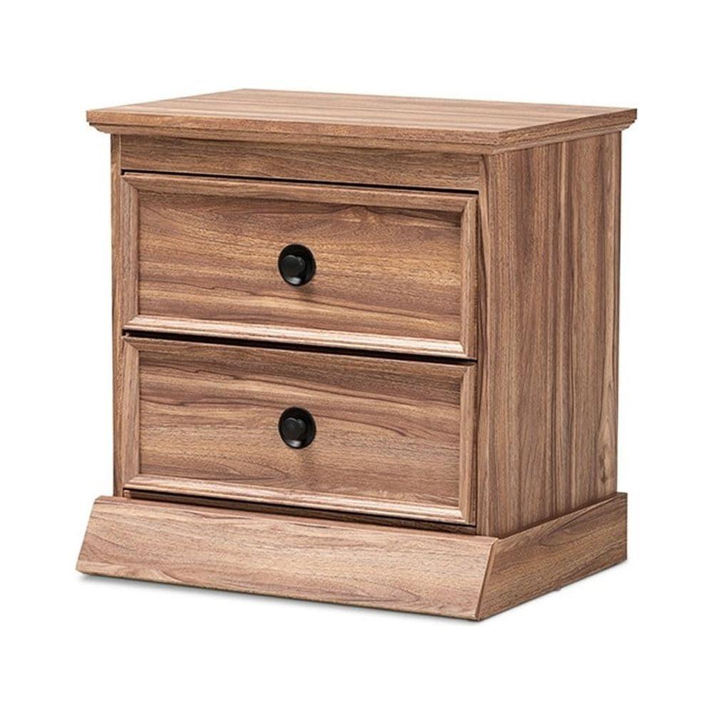 Ryker Oak Finished 2 Drawer Wood Nightstand Brown - Baxton Studio