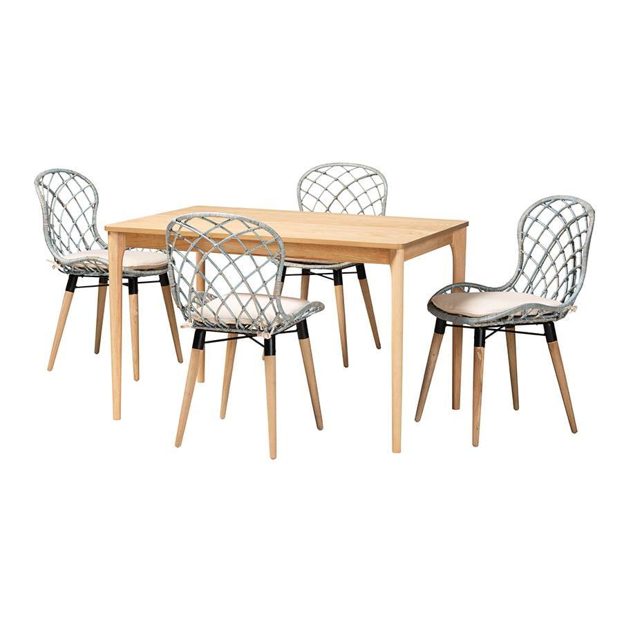 Sabelle Light Blue Rattan and Wood 5-Piece Dining Set