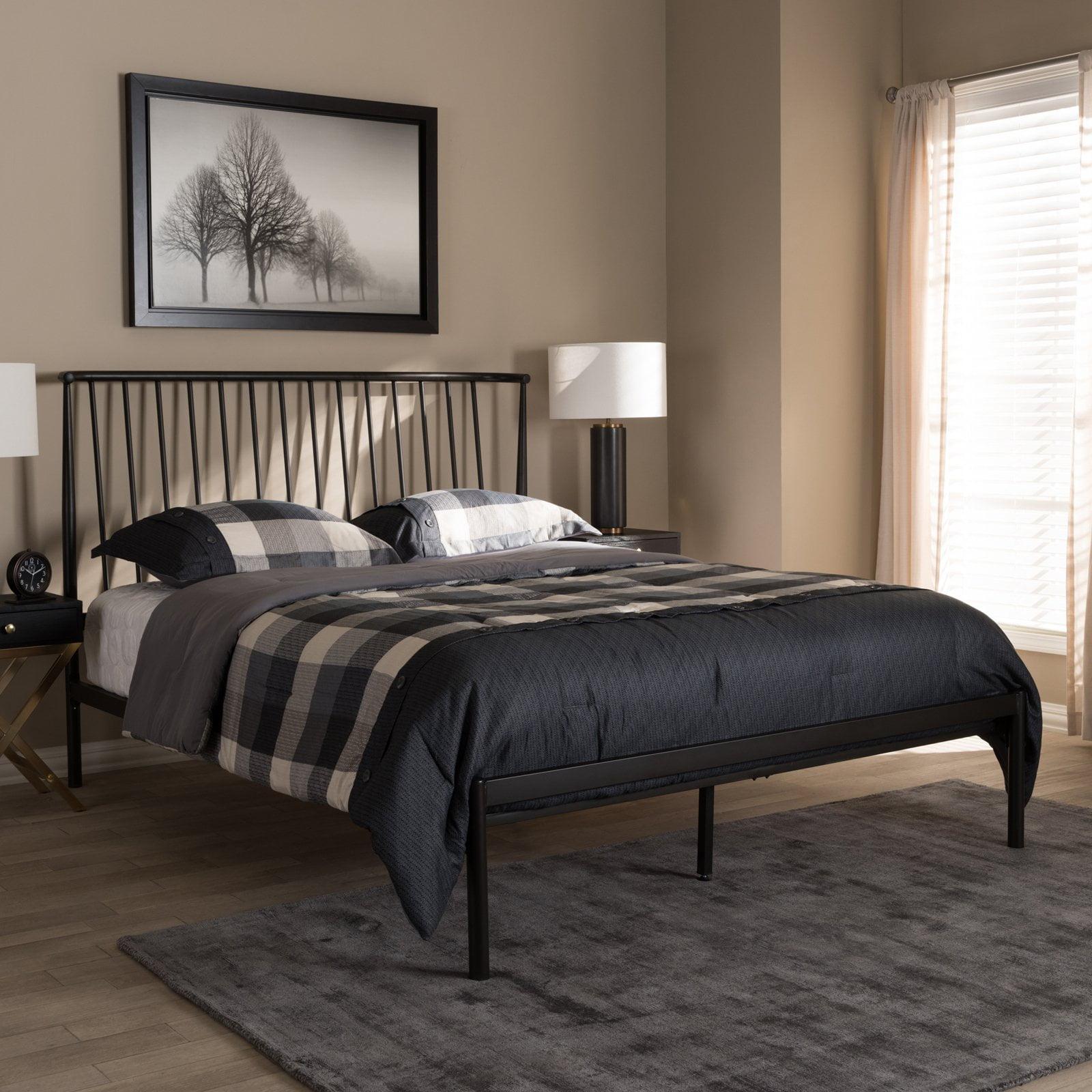 Sabine Contemporary Black Metal Queen Platform Bed with Openwork Headboard