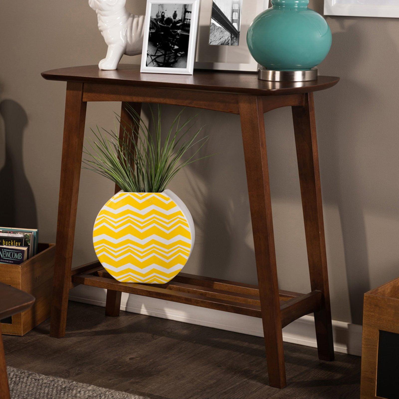 Sacramento Mid-century Modern Scandinavian Style Console Table - Dark Walnut - Baxton Studio: Rubberwood with Open Shelf