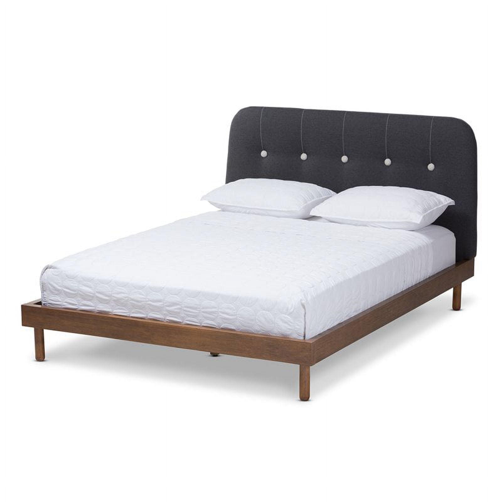 Full Alke Fabric Upholstered Platform Bed with Headboard Dark Gray/Walnut - Baxton Studio: Chic Retro Design, No Box Spring Required