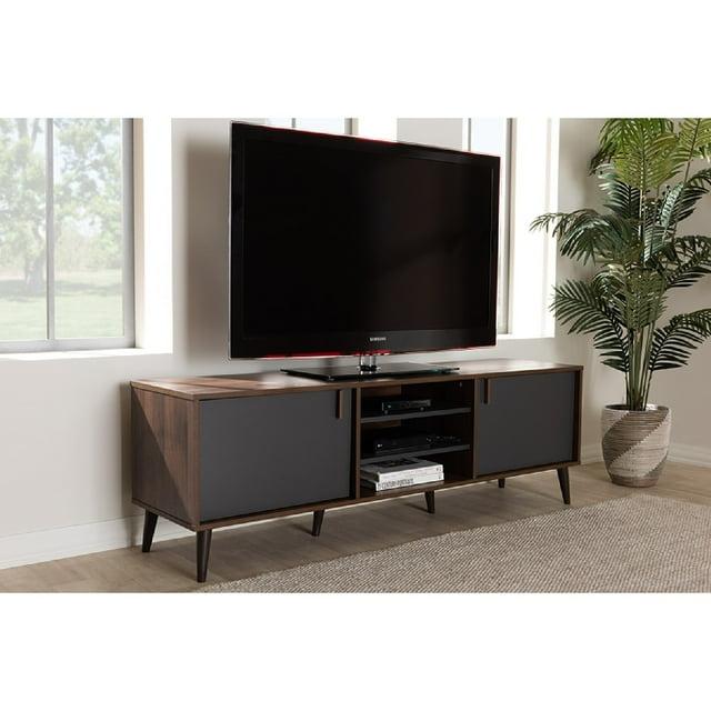 Samuel Finished TV Stand for TVs up to 55", Engineered Wood Walnut Brown/Dark Gray - Baxton Studio