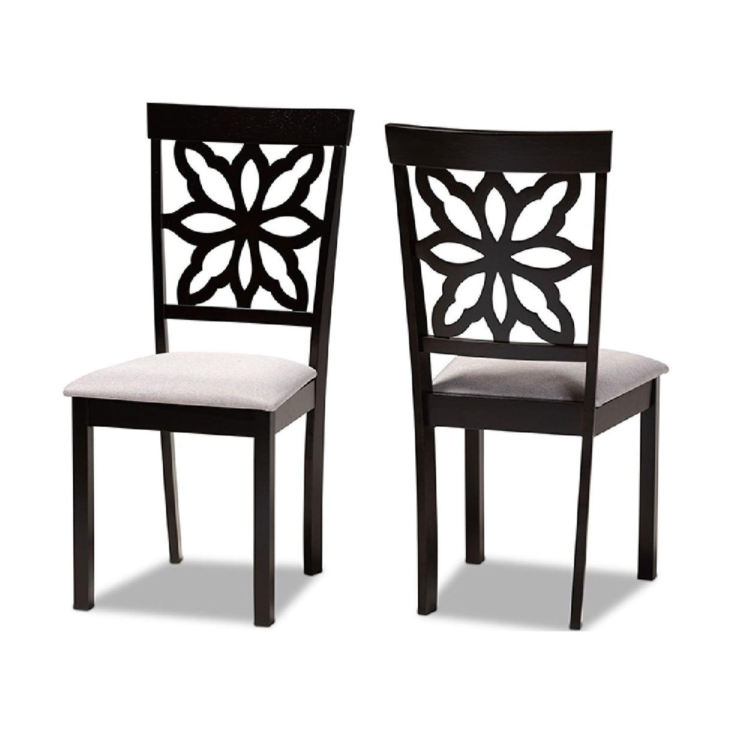 Contemporary Gray Fabric & Dark Brown Wood Side Chair with Cut-Out Back