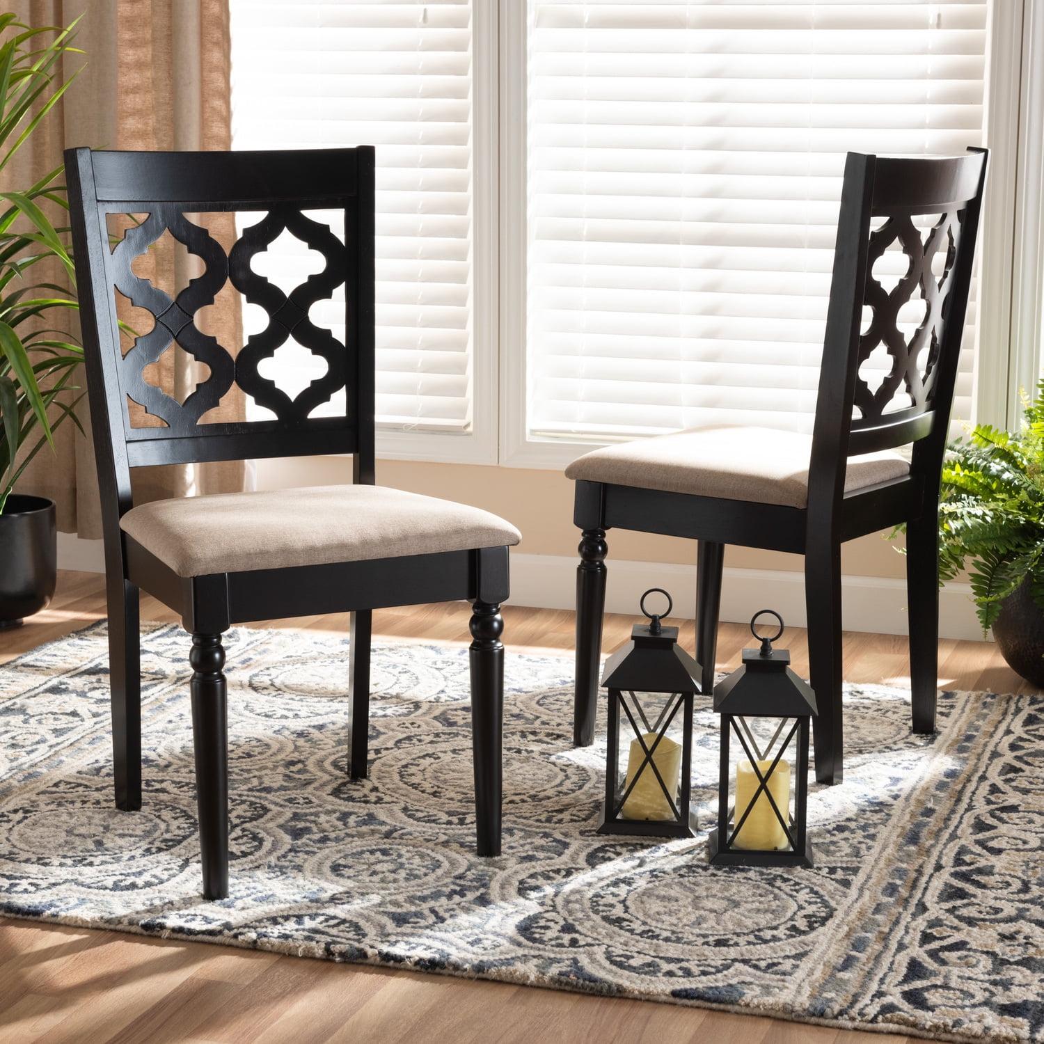 2pc RamiroFabric and Wood Dining Chairs Set Brown - Baxton Studio: Elegant Symmetrical Design, Comfort Upholstery