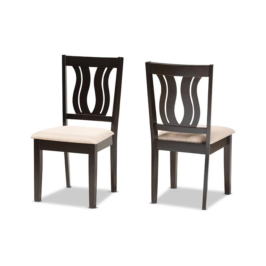 2pc Fenton Fabric & Wood Dining Chairs Set Brown - Baxton Studio: Elegant Symmetrical Design, Polyester Upholstery