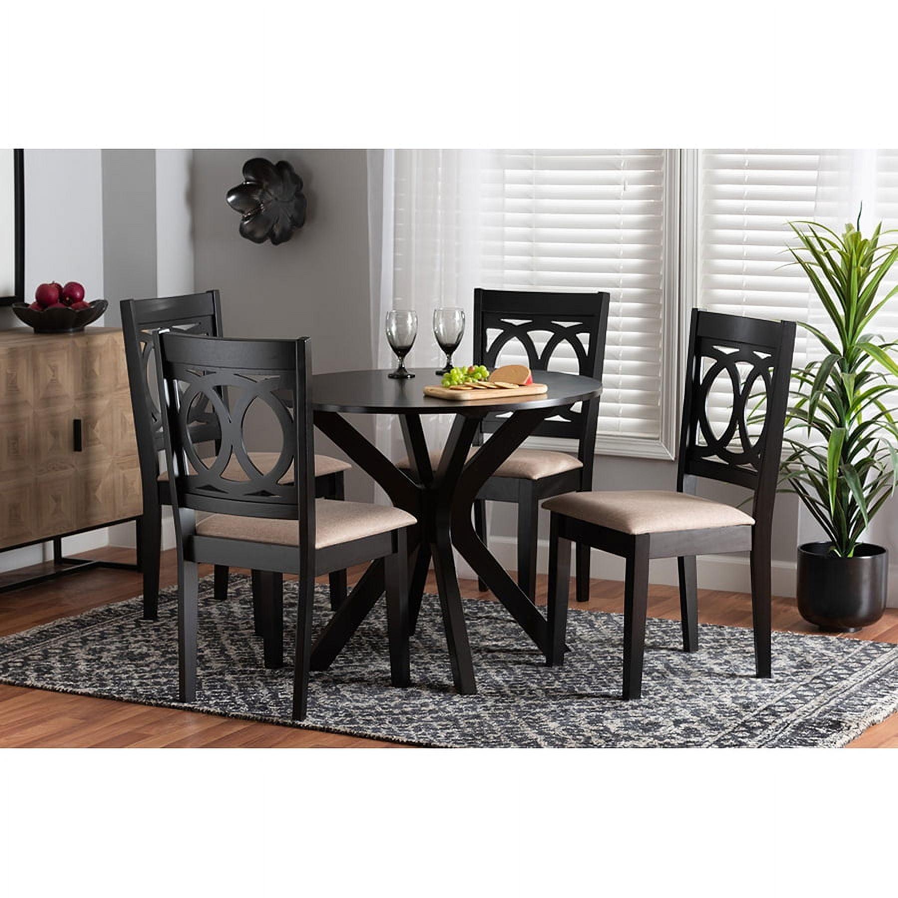 Beige Fabric and Espresso Brown Wood 5-Piece Dining Set