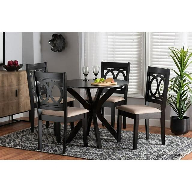 Baxton Studio Sanne Modern Beige Fabric and Espresso Brown Finished Wood 5-Piece Dining Set