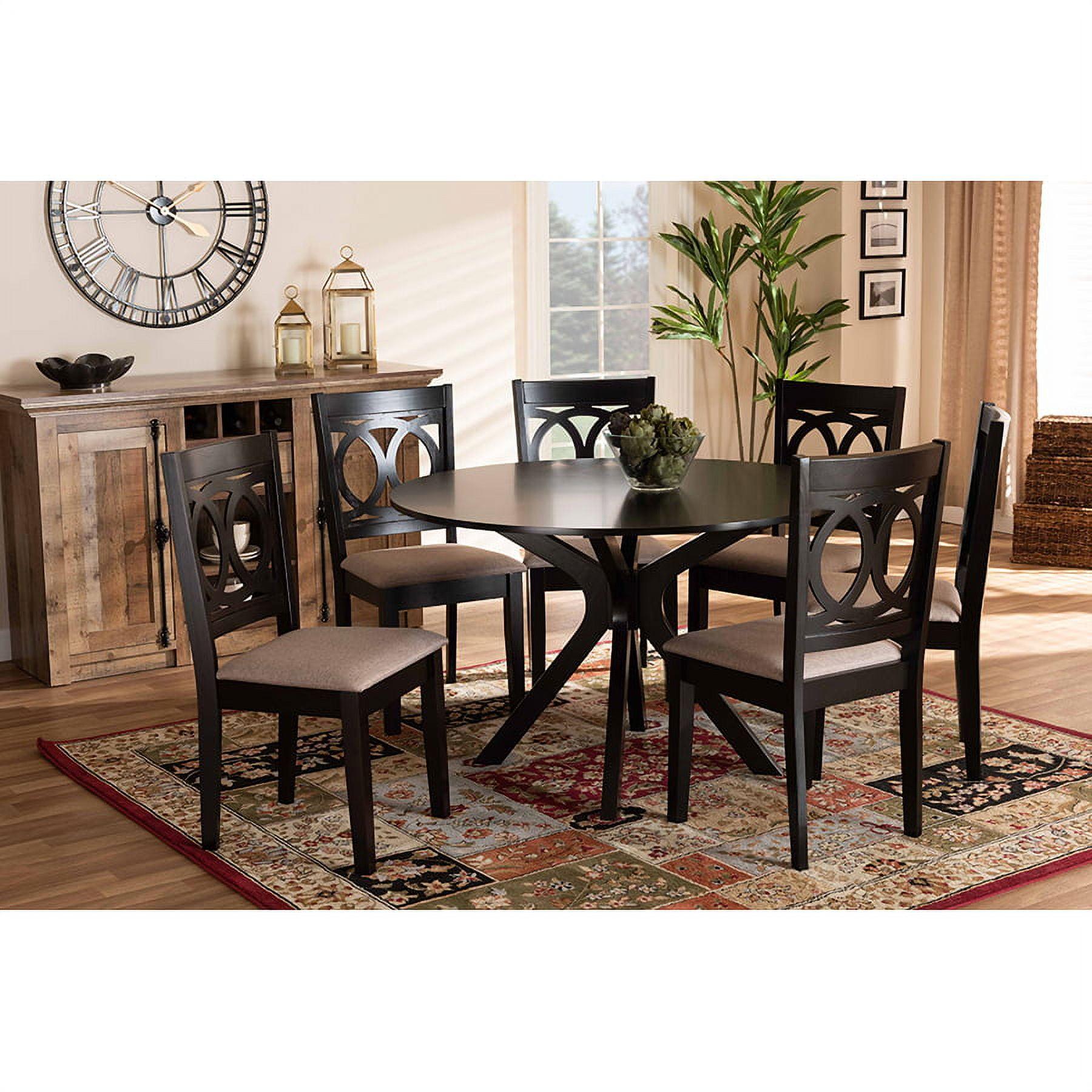 Sanne Sand Fabric and Dark Brown Wood 7-Piece Dining Set