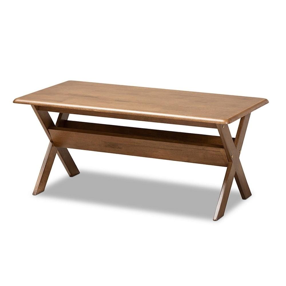 Baxton Studio Sarai Rectangular Wood Coffee Table Brown: Modern Rubberwood Design, 4 Point Leg, Shelf Storage