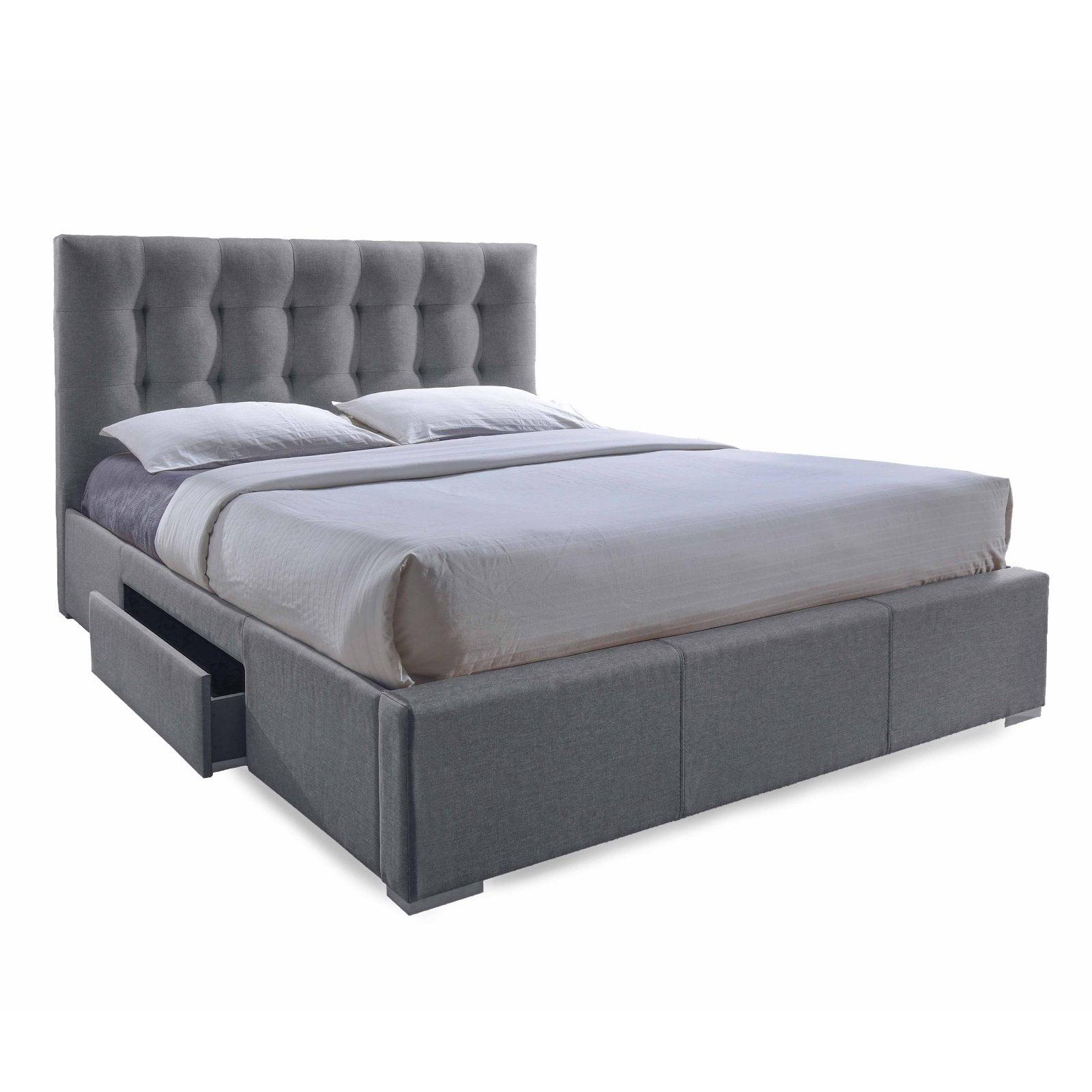 Sarter Contemporary Grid-Tufted Fabric Upholstered Bed with 2 Drawers - King Size - Baxton Studio