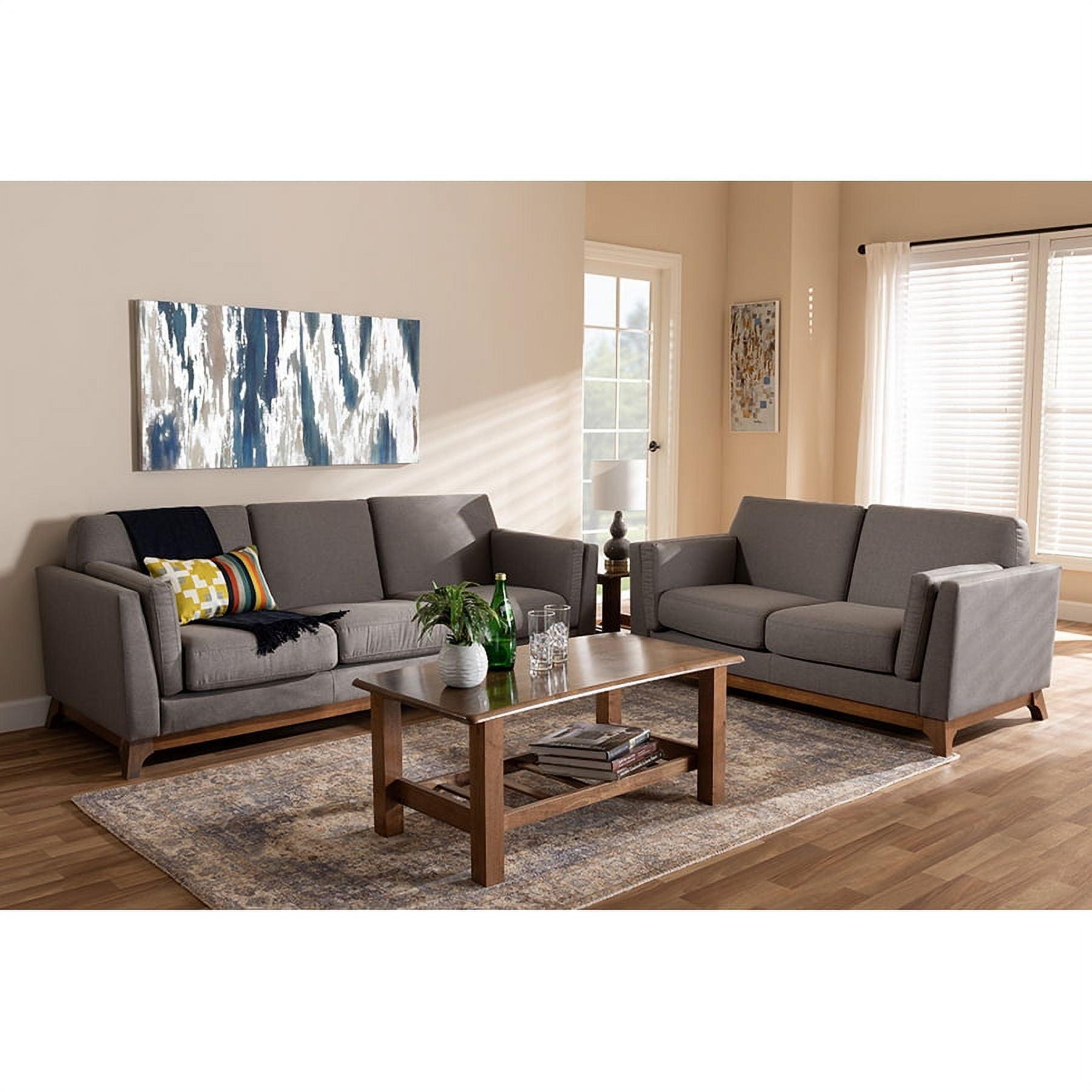 Sava Mid-Century Modern Grey Fabric Walnut Wood 2-Piece Sofa Set