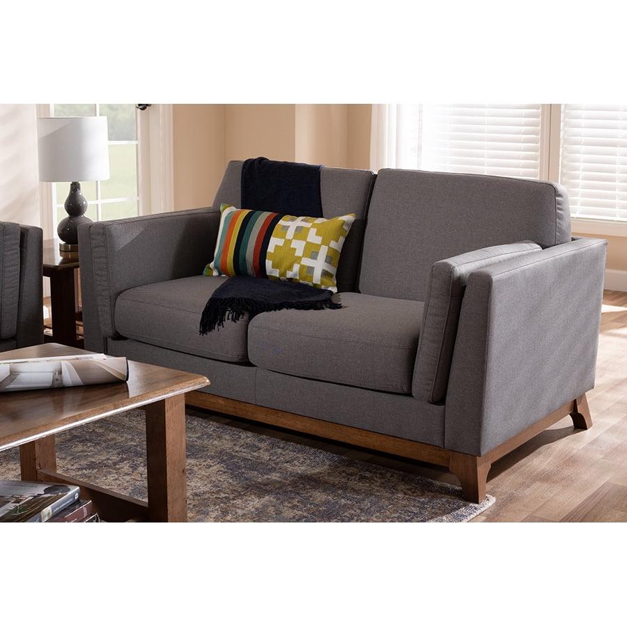 Sava Fabric Upholstered Walnut Wood 2 Seater Loveseat Gray - BaxtonStudio