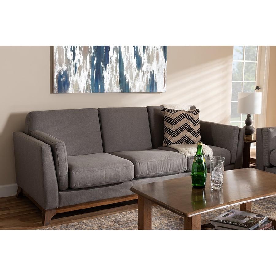 Sava Gray Fabric Upholstered Walnut Wood 3-Seater Sofa