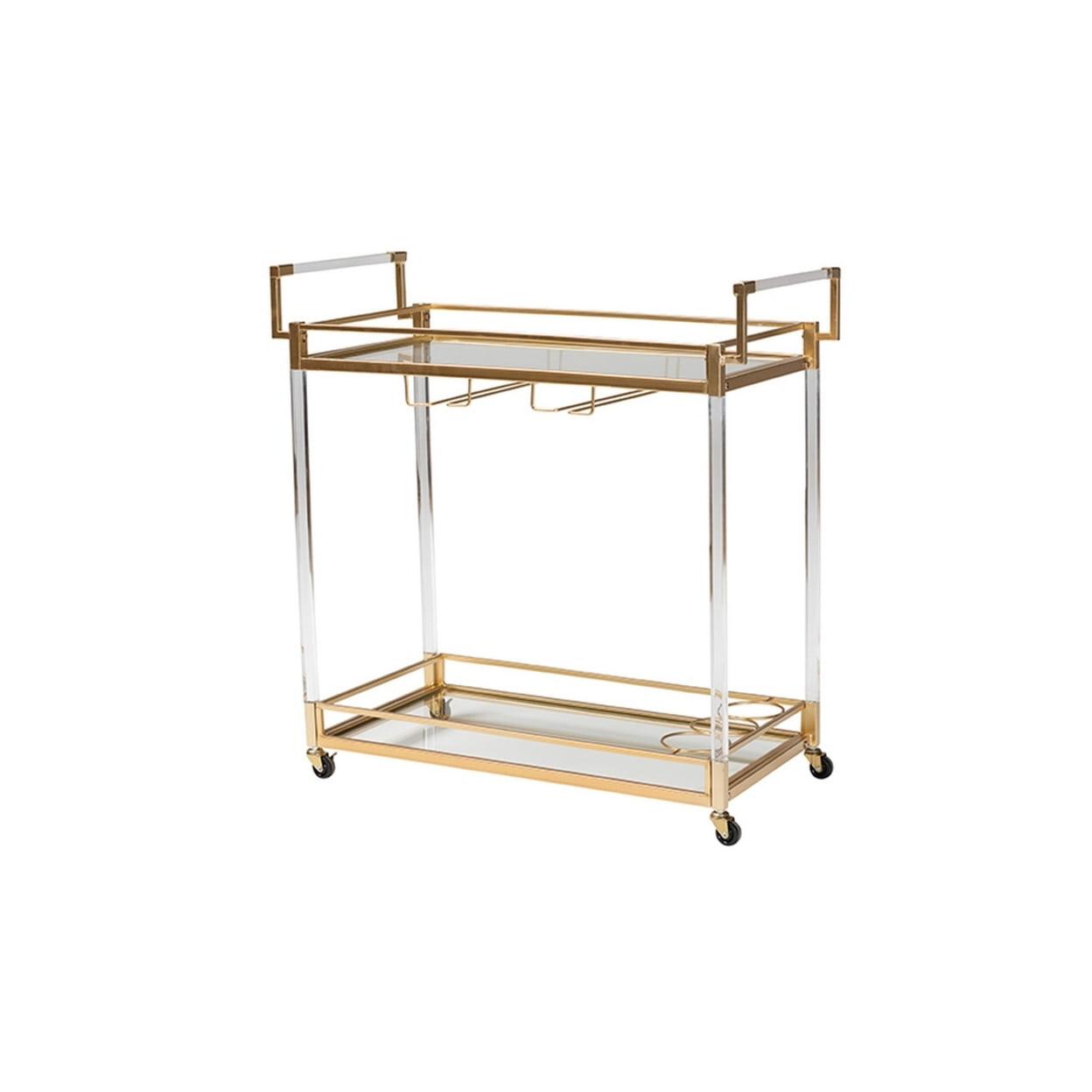 Savannah Metal and Glass Wine Cart Gold/Clear - Baxton Studio