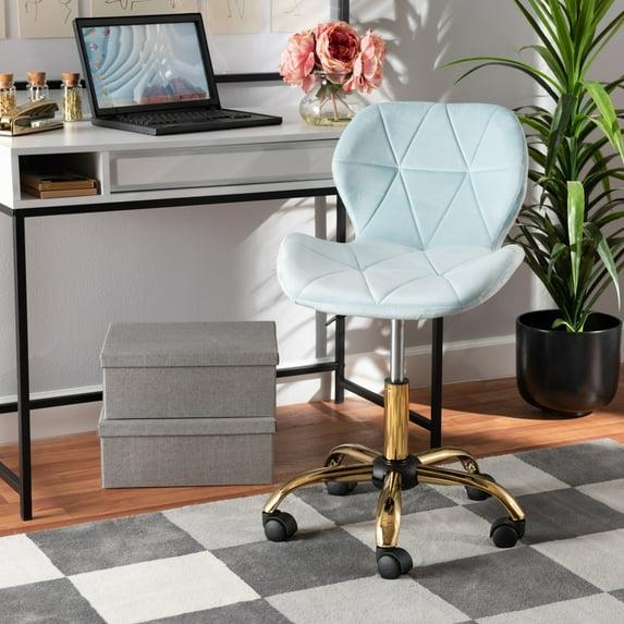 Baxton Studio Savara Contemporary Glam and Luxe Aqua Velvet Fabric and Gold Metal Swivel Office Chair