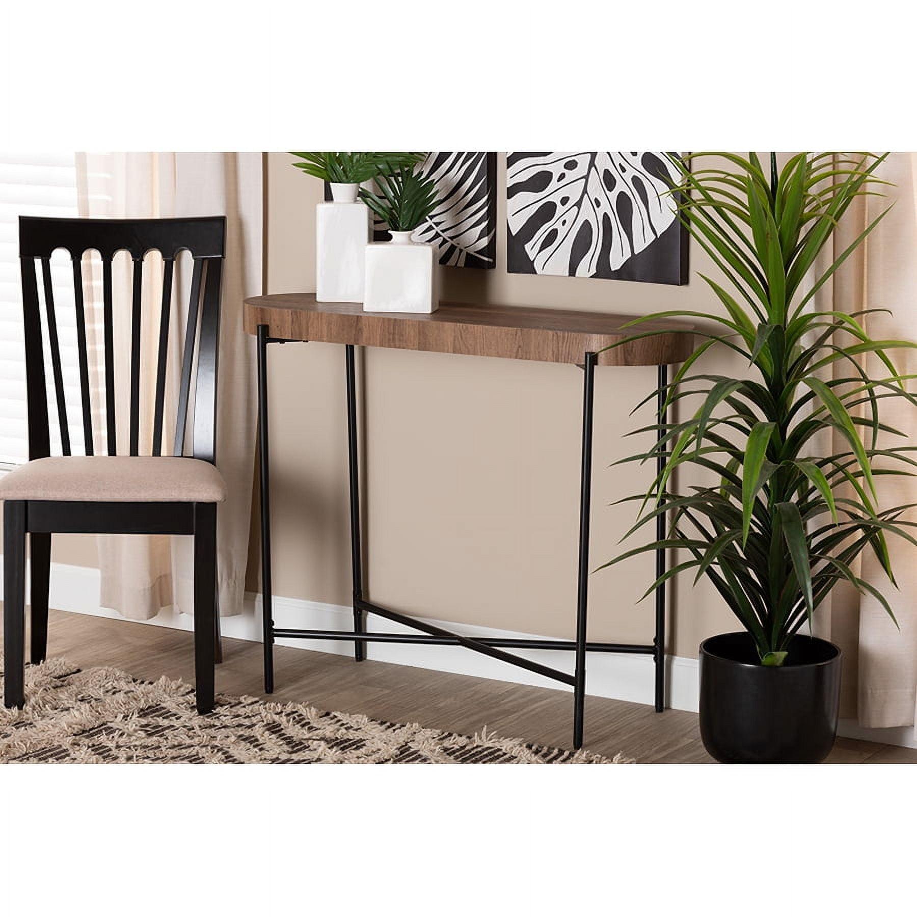 Savion Walnut Wood and Black Metal Elliptical Console Table