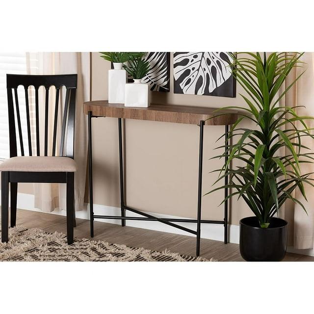 Baxton Studio Savion Modern Industrial Walnut Brown Finished Wood and Black Metal Console Table