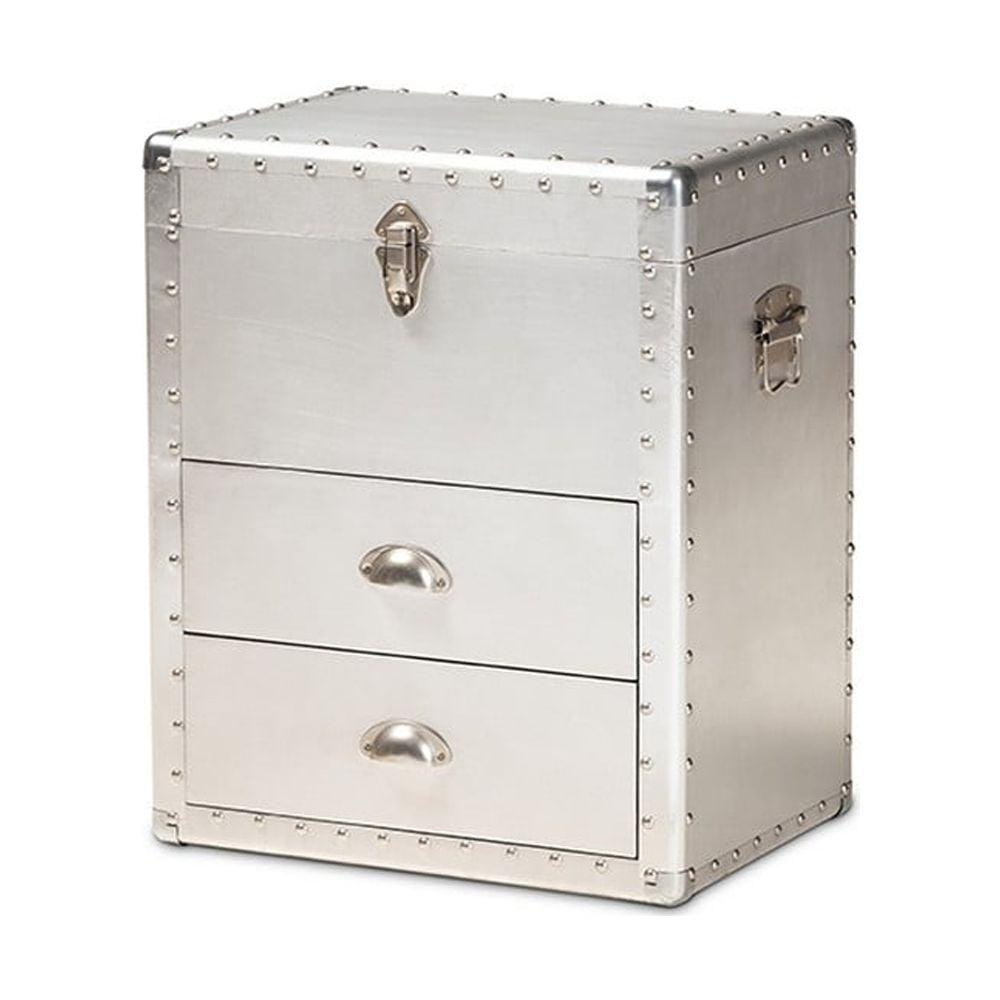 Serge Silver Metal Industrial 2-Drawer Accent Cabinet