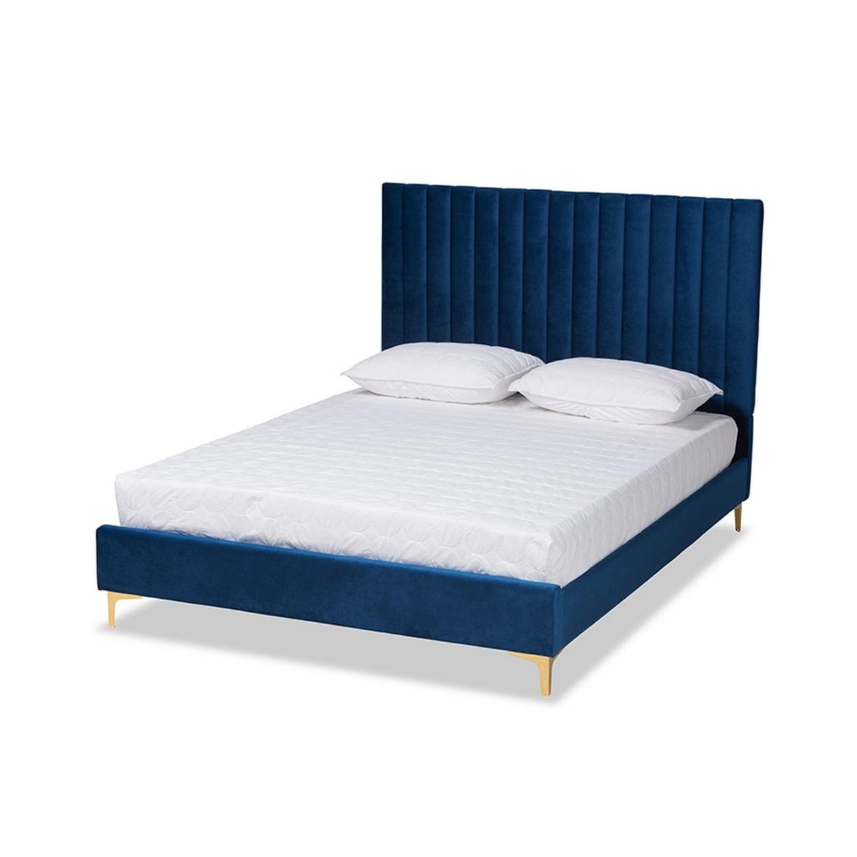 Serrano Velvet Fabric Upholstered and Metal Platform Bed - Baxton Studio
