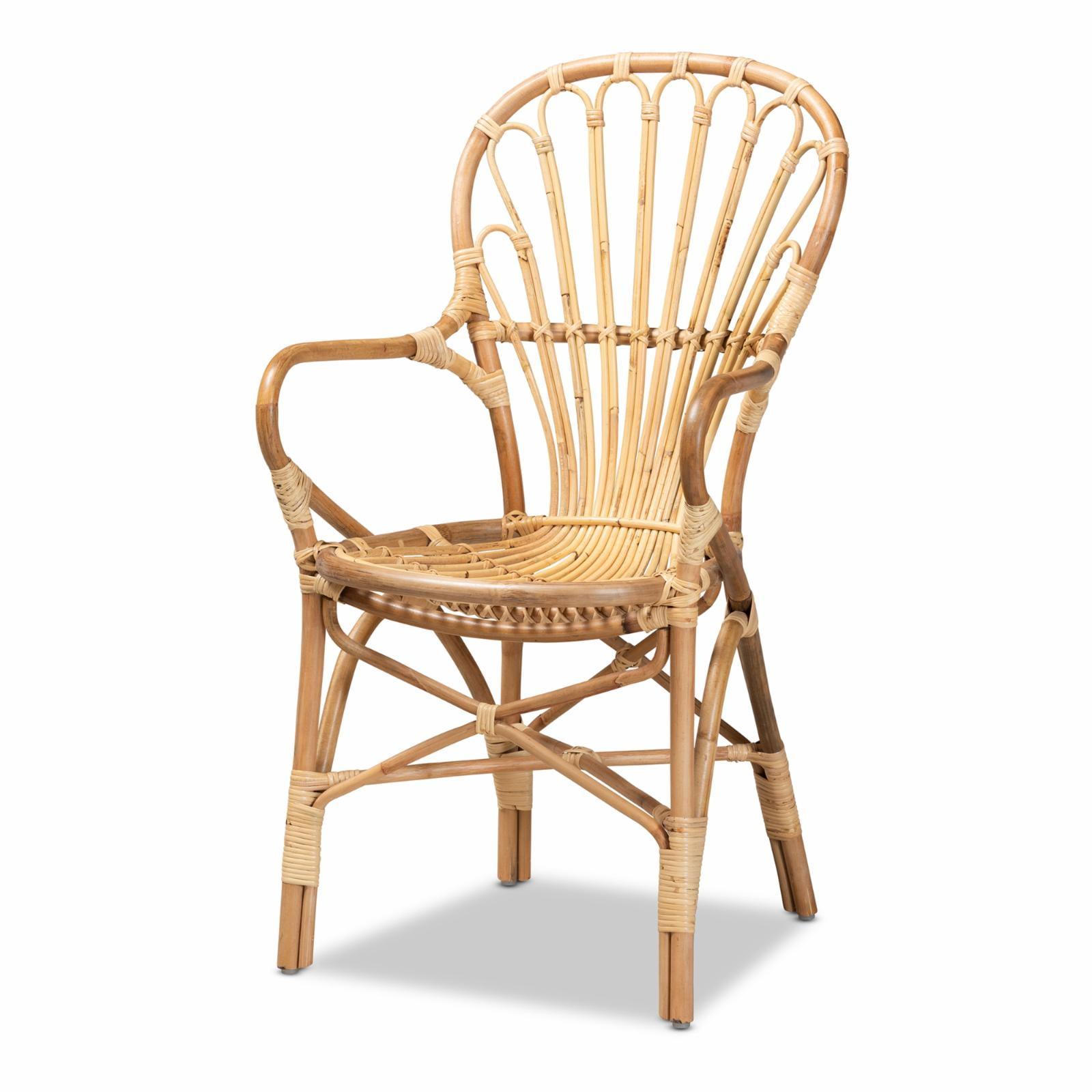 Sheraton Handmade Rattan Armchair with Woven Detailing - Brown