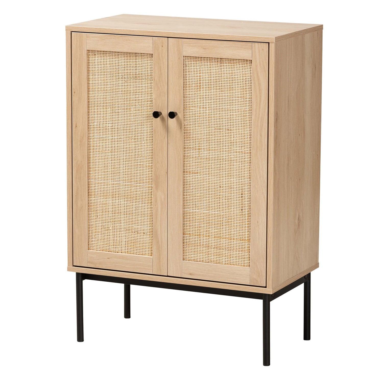 Sherwin Light Brown and Black Rattan Accent Cabinet with Adjustable Shelving