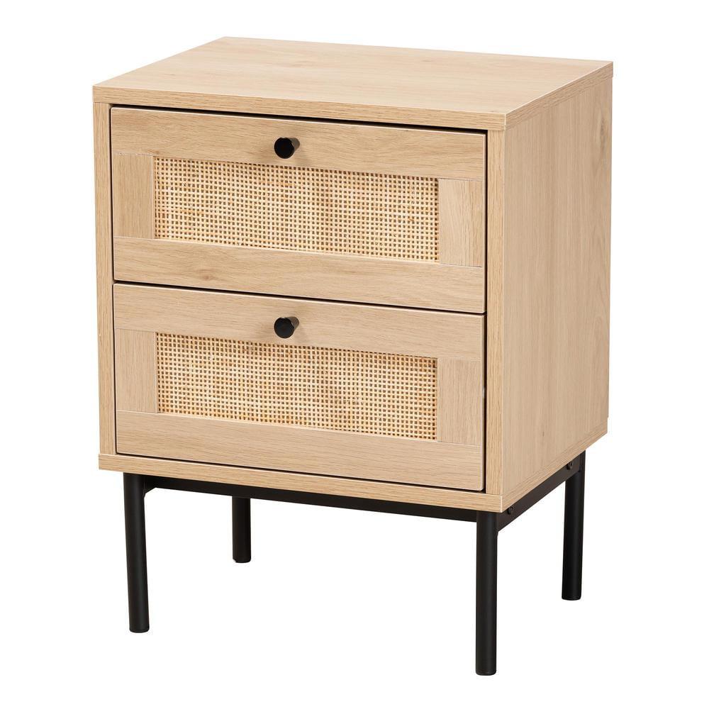 Sherwin Light Brown and Black 2-Drawer Rattan Accent Table