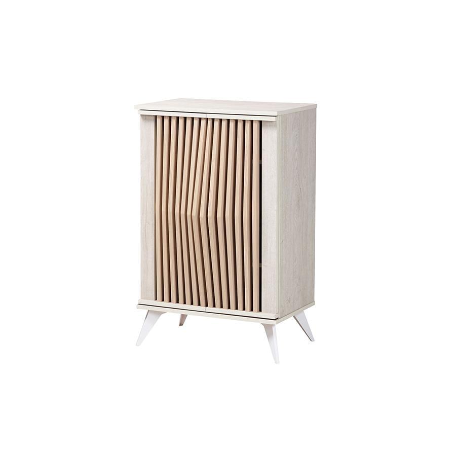 Simona Light Gray and Brown Wood Mid-Century Accent Cabinet