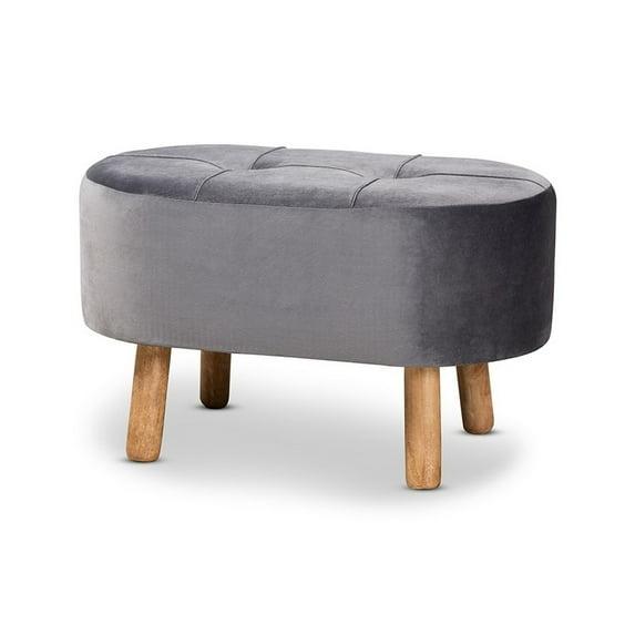 Simone Velvet Upholstered Wood Ottoman Gray/Natural - Baxton Studio