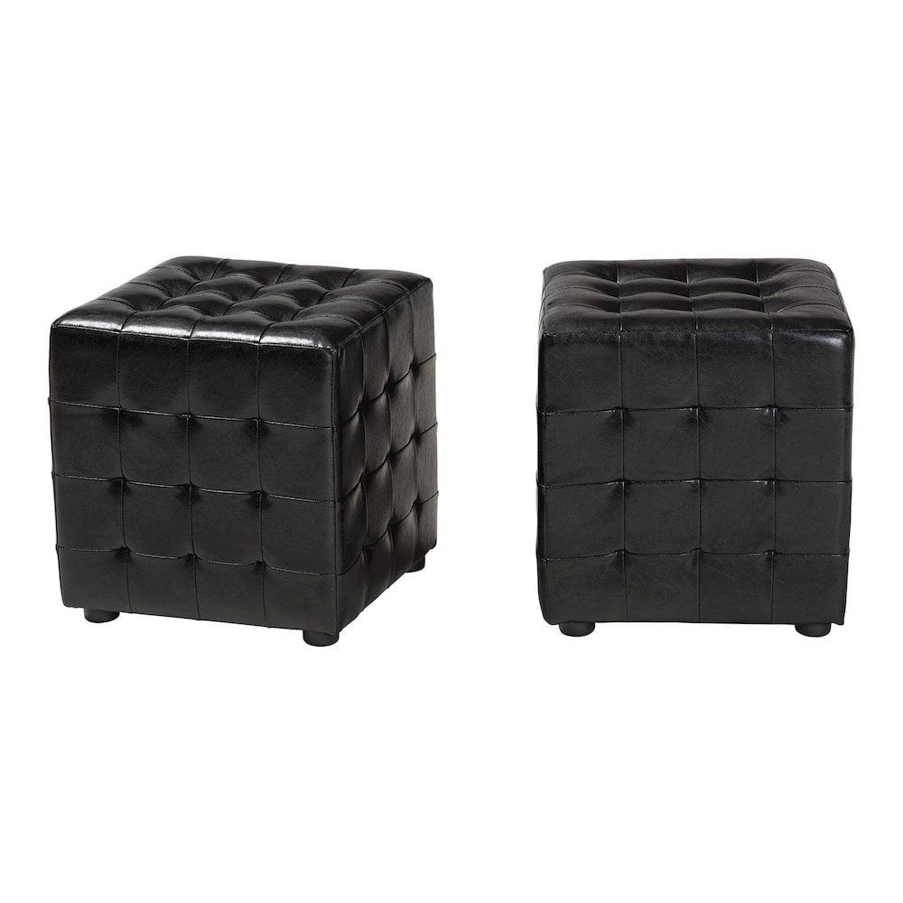 Set of 2 Siskal Modern Cube Ottoman Black - Baxton Studio: Faux Leather, Wood Frame, No Assembly Required