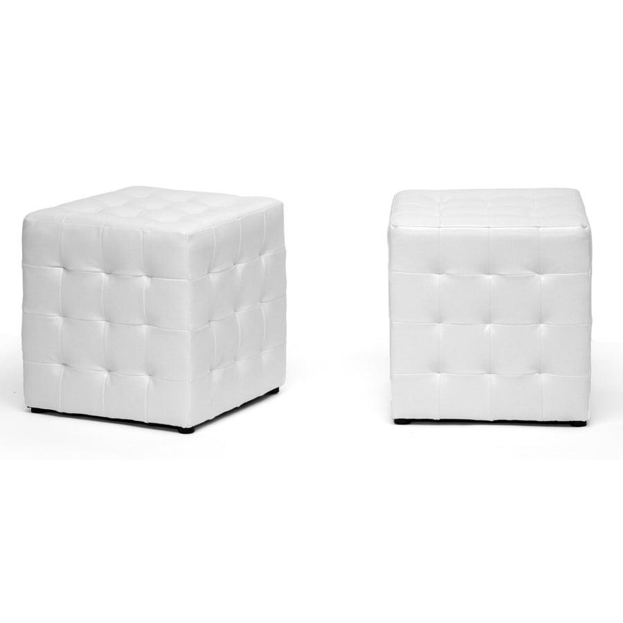 Set of 2 Siskal Modern Cube Ottoman White - Baxton Studio: Faux Leather, Wood Frame, No Assembly Required