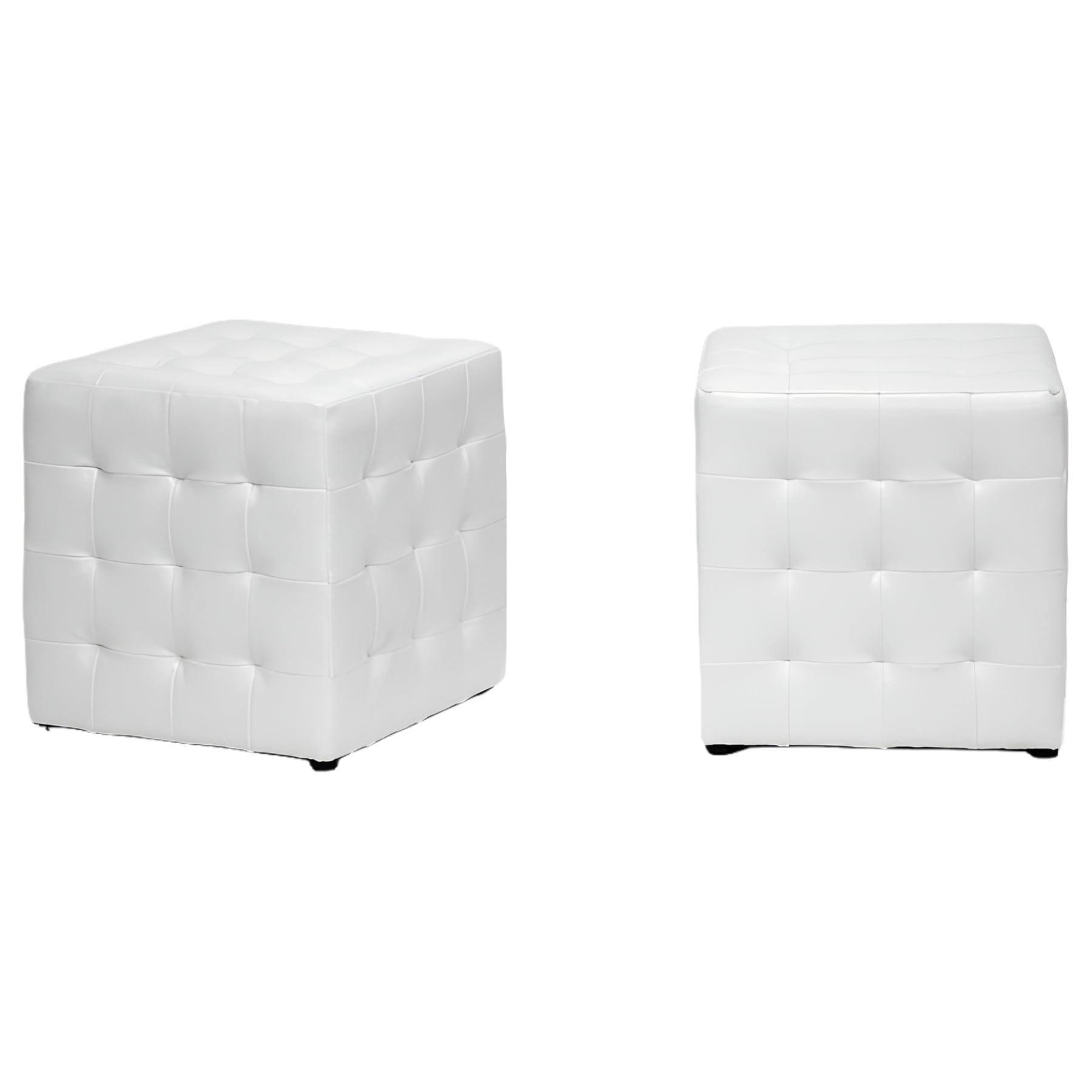 Set of 2 Siskal Modern Cube Ottoman White - Baxton Studio: Faux Leather, Wood Frame, No Assembly Required