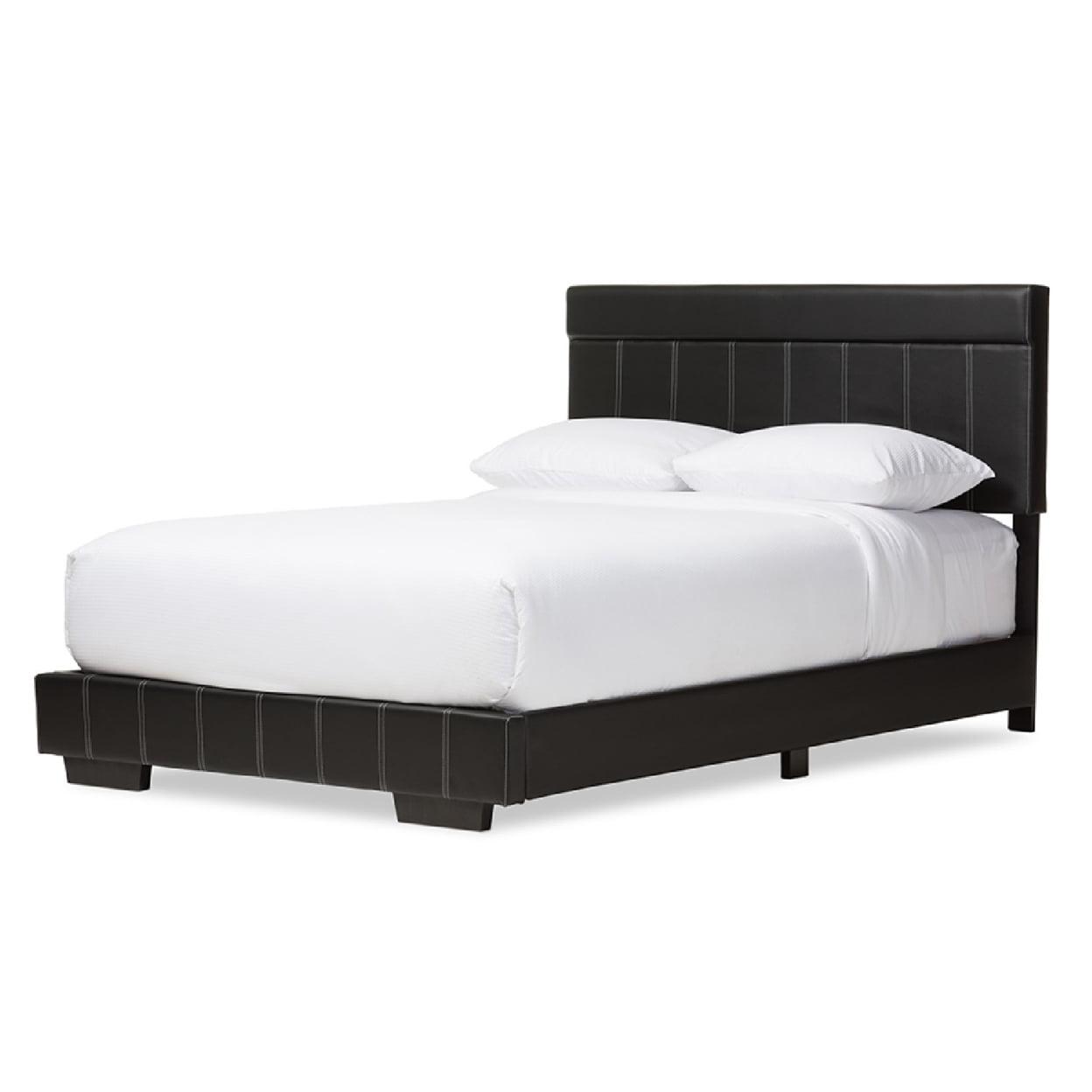 Black Faux Leather Full Size Platform Bed with Upholstered Headboard