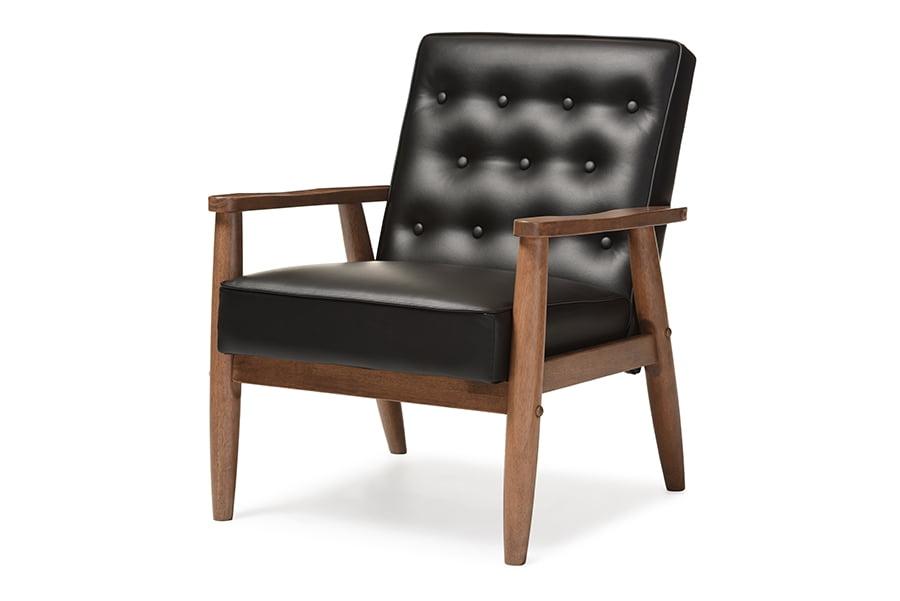 Sorrento Mid - Century Retro Modern Faux Leather Upholstered Wooden Lounge Chair - Baxton Studio