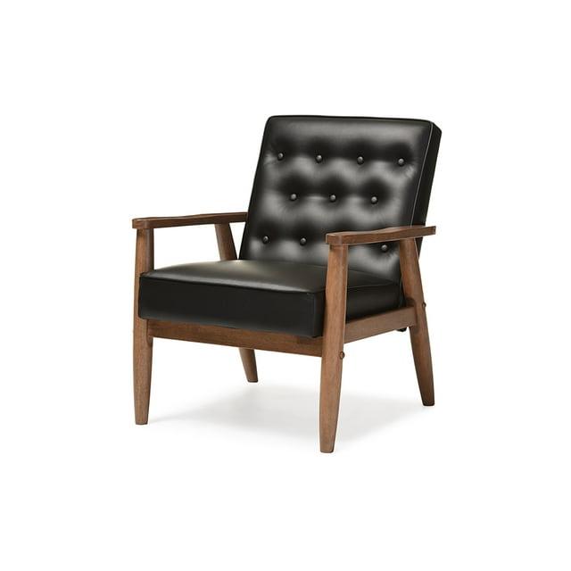 Sorrento Mid - Century Retro Modern Faux Leather Upholstered Wooden Lounge Chair - Black - Baxton Studio: Danish Design, Rubberwood Frame