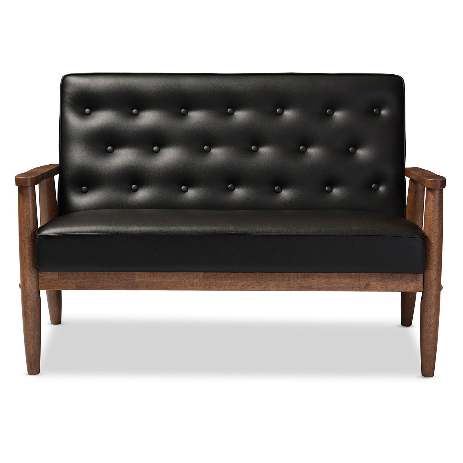 Baxton Studio Sorrento Mid-century Retro Modern Black Faux Leather Upholstered Wooden 2-seater Loveseat